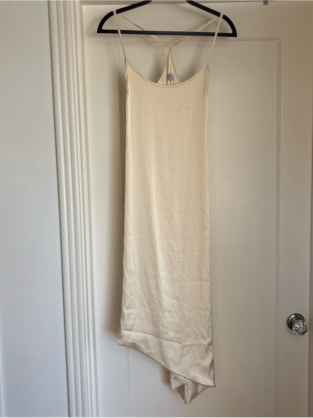 Cream Satin Slip Dress with Asymmetric Hem